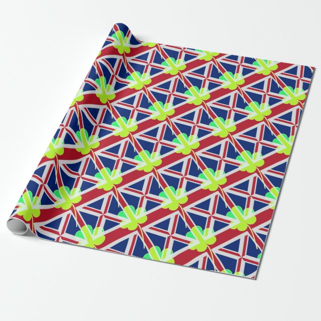 Papel De Presente Patrick Shamrock Clover UK Flag (Desenrolado)