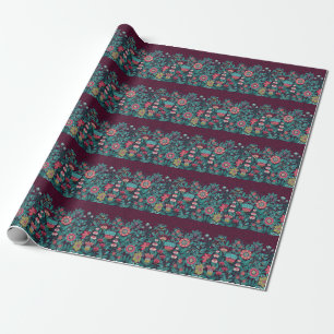 Papel De Presente Patrimônio Floral: Elegância Vintage Desenhada À M