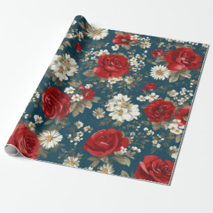 Papel De Presente Pátrio Vermelho Azul Branco Floral (11)