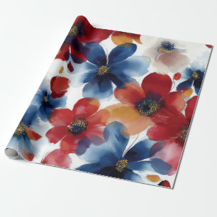 Papel De Presente Pátrio Vermelho Azul Branco Floral (5)