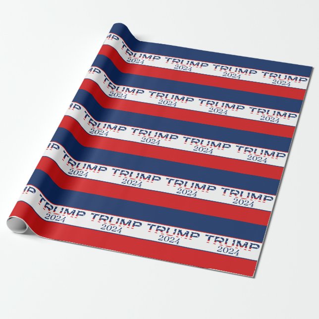 Papel De Presente Patriotic American Flag Donald Trump 2024 (Desenrolado)