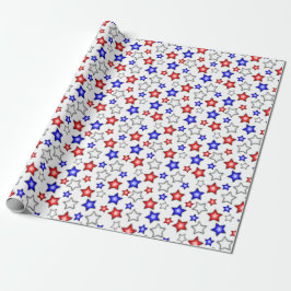 Papel De Presente Patriotic Stars - White Wrapping Paper
