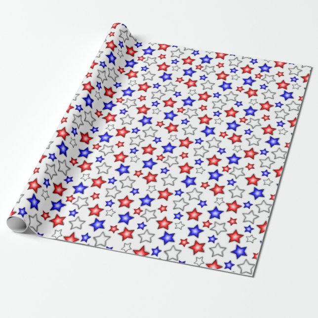 Papel De Presente Patriotic Stars - White Wrapping Paper (Desenrolado)