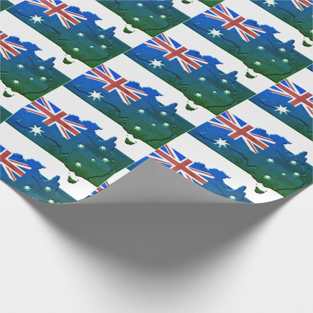 Papel De Presente Patriótica AUSTRÁLIA FLAG Austrália Mapa Azul Verd (Ponta)