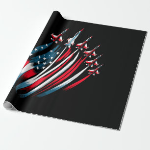 Papel De Presente Patriótica USA Flag Fighter Jets Boys 4 de julho