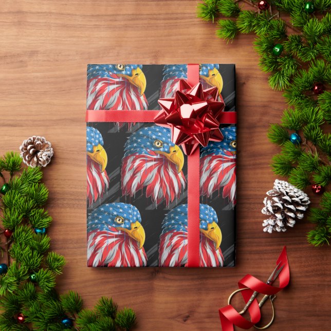 Papel De Presente Patriótico Bird Bald Eagle - Bandeira Americana (Presente de Natal)