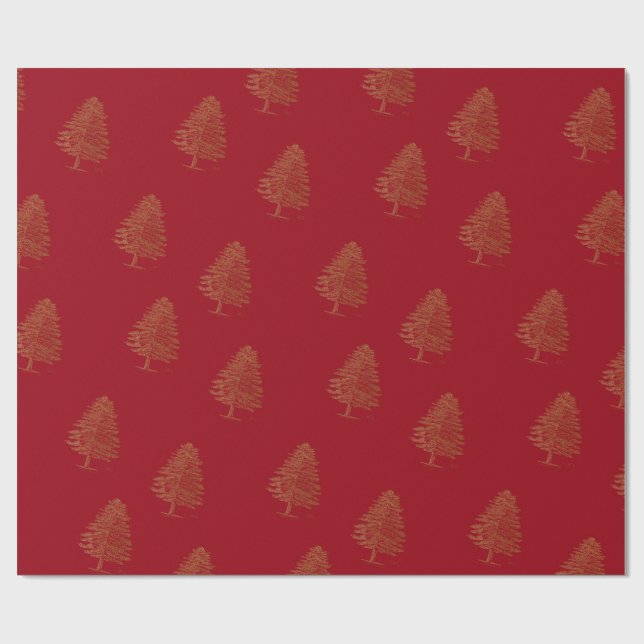 Papel De Presente Patrón de venados dorados en rojo Navidad (Aberto)