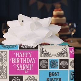 Papel De Presente Patterned Tiles Birthday Add The Text Black White