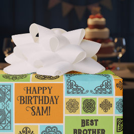 Papel De Presente Patterned Tiles Birthday Add The Text Orange Green