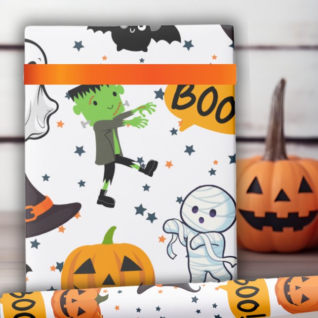 Papel De Presente Patterno de Dia das Bruxas Spooktacular Bonito e B (Boo-tifully Cute Spooktacular Halloween Patterned Wrapping Paper)