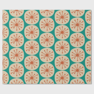 Papel De Presente Patterno de Mod do Retro Pontos Atômicos Turquesa 