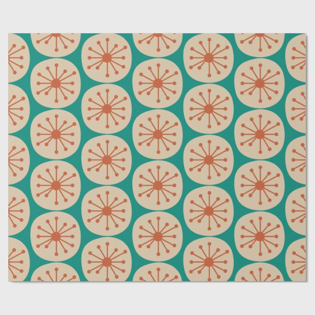 Papel De Presente Patterno de Mod do Retro Pontos Atômicos Turquesa  (Aberto)