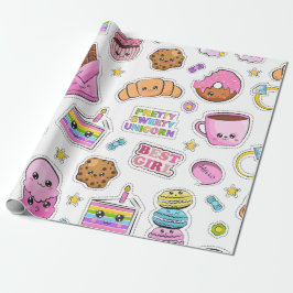 Papel De Presente Patterno Funny Unicorn Magic Rainbow Cute