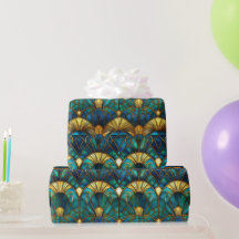 Pavão de Vidro Colorido Azul e Dourado