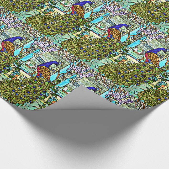 Papel De Presente Pavão do vitral de Tiffany do vintage (Ponta)