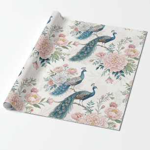 Papel De Presente Pavão Elegante Floral Vintage (2)