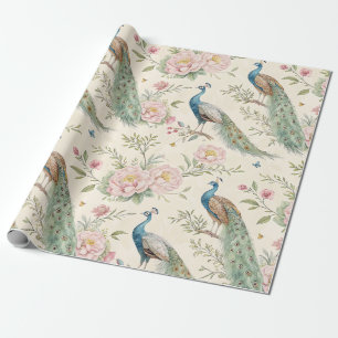 Papel De Presente Pavão Elegante Floral Vintage (7)