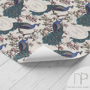 Papel De Presente Pavões de Noivado em Marfim Floral