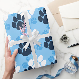 Papel De Presente Pawprint azul do bebê e Marinho