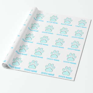 Papel De Presente Pawprint do Cachorro Azul