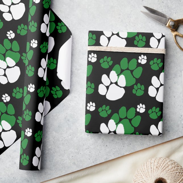 Papel De Presente Pawprint preto, verde e branco (Criador carregado)