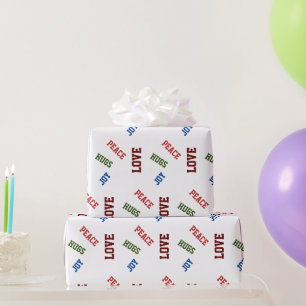 Papel De Presente Paz Colorida Amor e Alegria Simples Natal Moderno