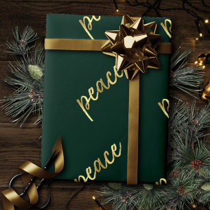 Papel De Presente Paz de Férias Faux Gold Foil Calliografia Verde