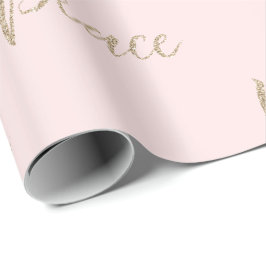 Papel De Presente Paz Dourada Luxe Brilhante e Rosa