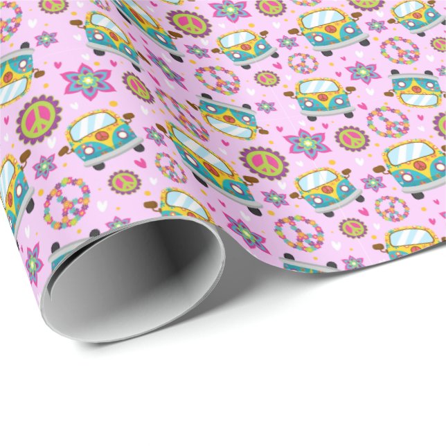 Papel De Presente Paz e Amor, Hippie Van Wrapping Paper (Ponta do rolo)