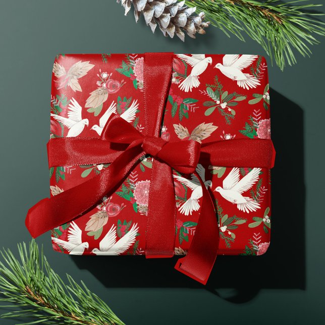 Papel De Presente Paz na Terra Doves Padrão Floral (Criador carregado)