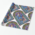 Papel De Presente Paz na Terra Vidro pré-Raphaelite manchado<br><div class="desc">Paz na Terra Vidro pré-Raphaelite manchado brilhante Giftwrap fundo branco. A obra de arte original é ilustrada manualmente com cor de água e lápis coloridos, apresentando um design de vidro manchado após o estilo Pré-Raphaelite. A paz na Terra pode ser comprada como presente para o Natal ou Ano Novo. Veja...</div>