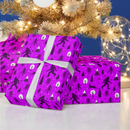Papel De Presente Pé Grande e Jackalope nas Madeiras Padrão Roxo