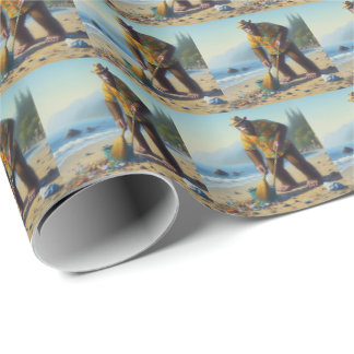 Papel De Presente Pé Grande Limpando a Praia