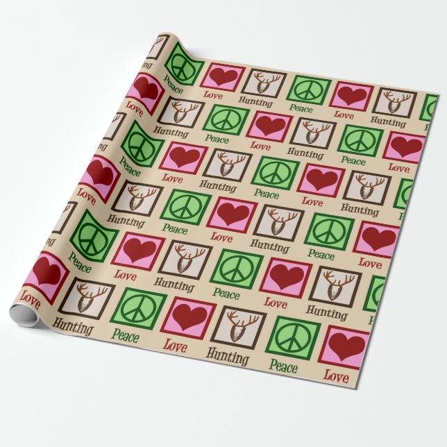 Papel De Presente Peace Love Deer Hunting Christmas (Desenrolado)