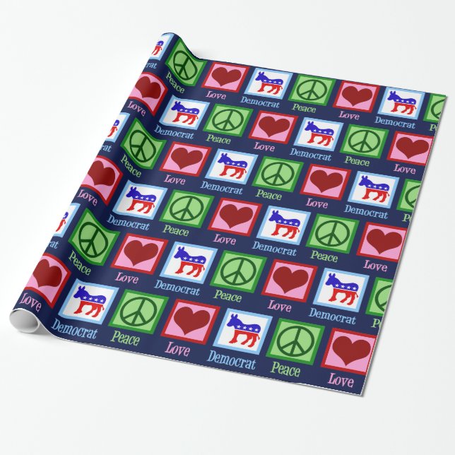 Papel De Presente Peace Love Democrat Donkey Cute (Desenrolado)