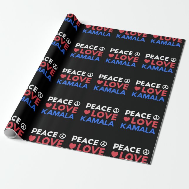 Papel De Presente Peace Love Kamala I - Kamala Harris Para President (Desenrolado)