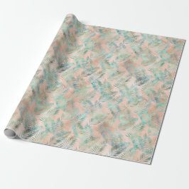 Papel De Presente Peach Aqua Green Tropical Folhas