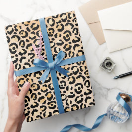 Papel De Presente Peach Black Lepard Print