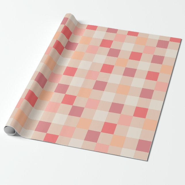 Papel De Presente Peach Check Blush Pink Checkered Pastel Padrão (Desenrolado)