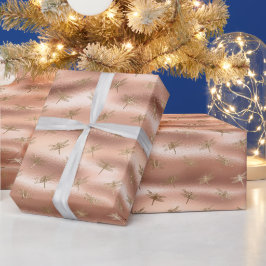 Papel De Presente Peach Dourado Glam Dragonflies