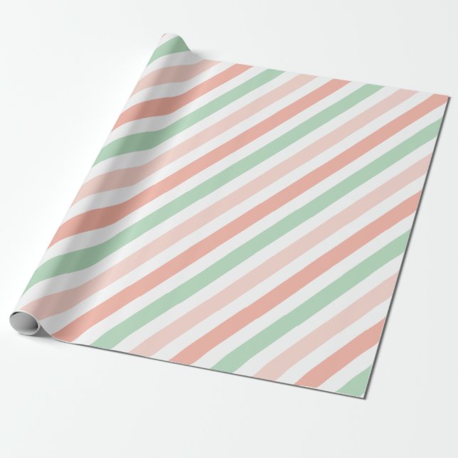 Papel De Presente Peach e Moss Stripes (Desenrolado)