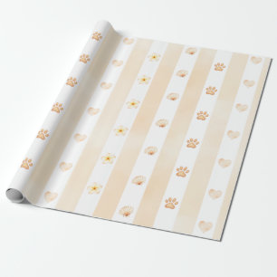Papel De Presente Peach e White Stripe - Corações, Flor, Impressão d