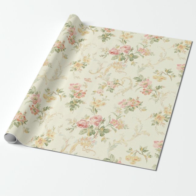 Papel De Presente Peach Floral (Desenrolado)