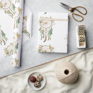 Papel De Presente Peach Floral Green Drecher Catcher Birthday