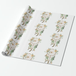 Papel De Presente Peach Floral Green Drecher Catcher Birthday