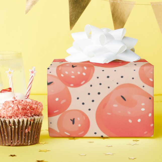 Papel De Presente Peach Fuzz Abstrato Botanical Fruity Pattern 10 (Festa de aniversário)