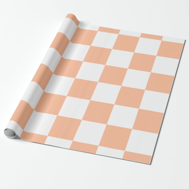 Papel De Presente Peach Fuzz Verificado Padrão Gingham (Desenrolado)