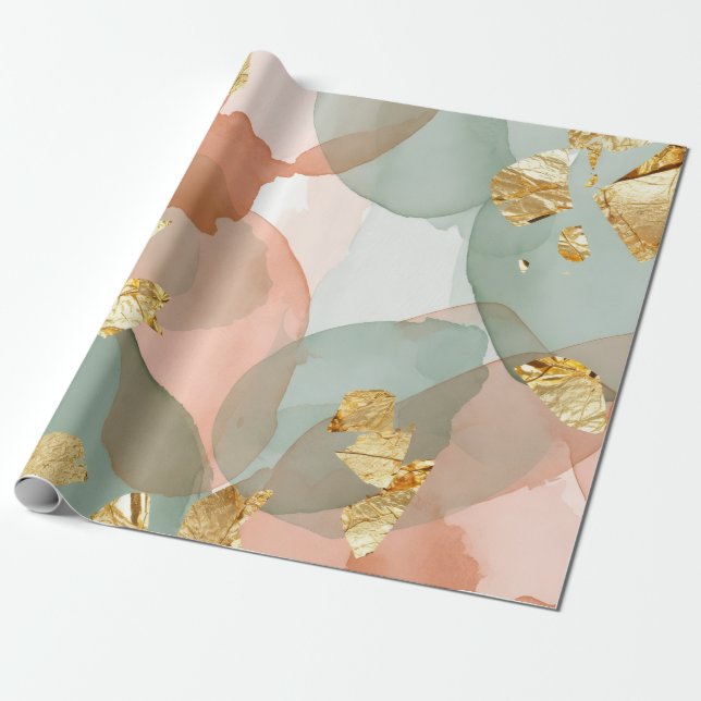Papel De Presente Peach & Mint Gold Leaf Easter  (Desenrolado)
