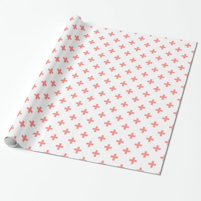 Papel De Presente Peach polka cruza em branco (Desenrolado)
