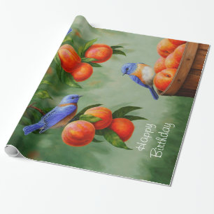 Papel De Presente Peach Tree e Western Bluebird